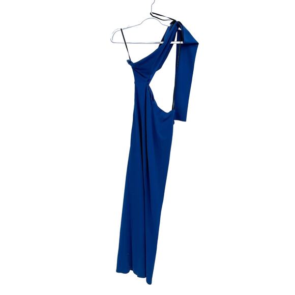 Katie May Blue Cut Out Strapless One Sleeve Side Slit Maxi Dress Gown Size M - Picture 5 of 6